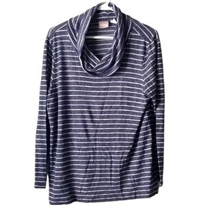 Chico's Blue/White Striped Cowlneck Long Sleeve Tunic Shirt Size 2